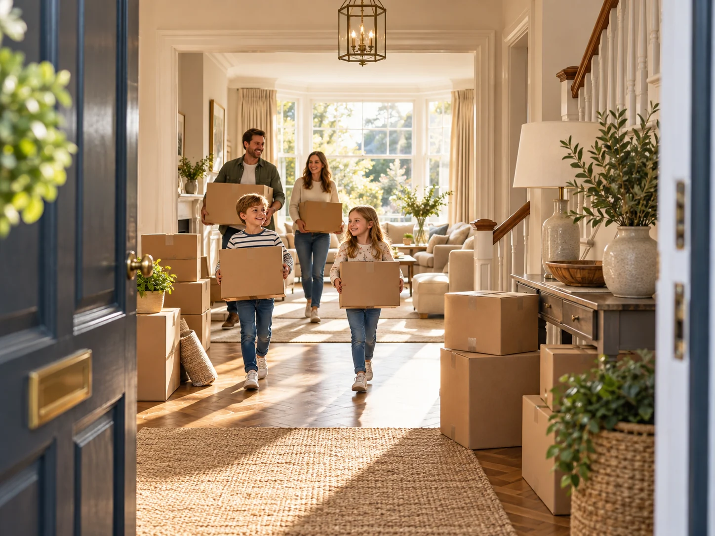 A family moving into a bright home